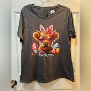 Womens Highland Cow Easter Top. Size 1X.